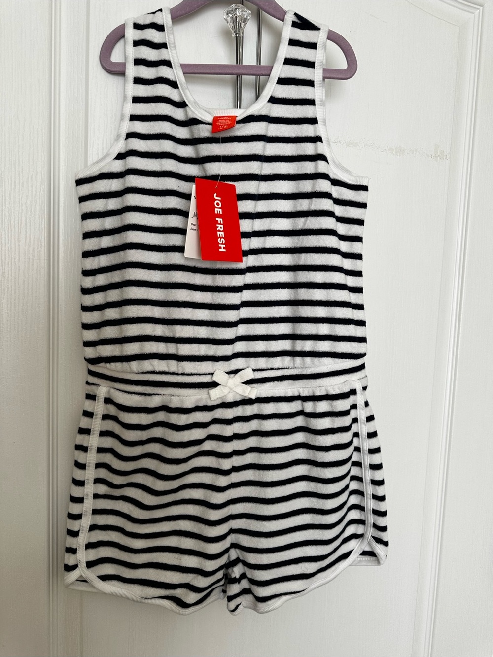 Joe Fresh Black and White Striped Sleeveless Terry Romper